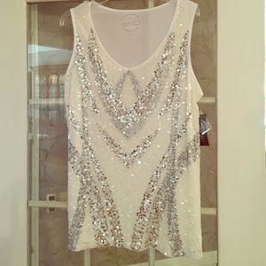 Inc sequined sleeveless top 1X