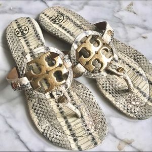 Tory Burch Latte Gray Gold Miller Sandals size 7.5