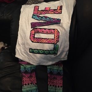 Justice leggings and shirt with Aztec print