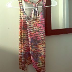 Colorful razor back tan top