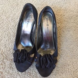 Used Kelly&Katie black open toe satin high heel