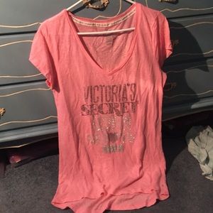 A pink victoria secret t-shirt