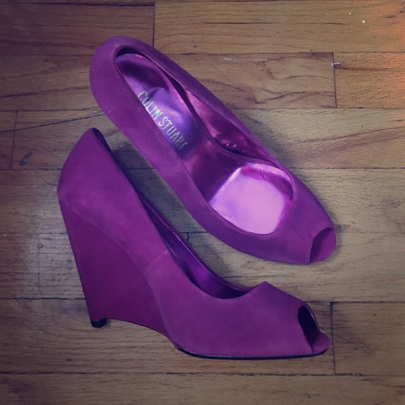 Fun suede fuchsia platform heels