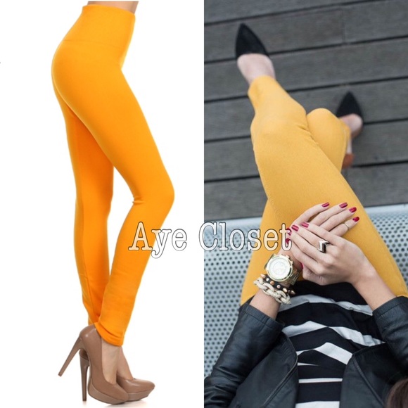 Mustard High Waist Tummy Control Fleece Leggings - Picture 2 of 3