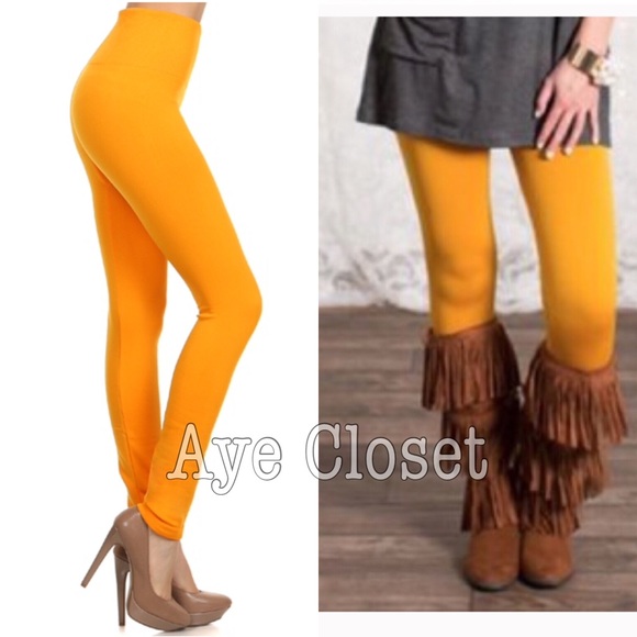 Mustard High Waist Tummy Control Fleece Leggings - Picture 3 of 3