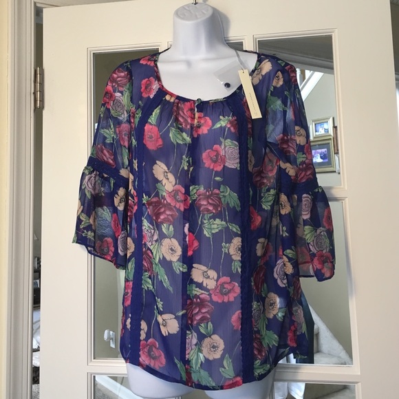 SOLD LC Lauren Conrad  XS S Blue Floral Blouse - Picture 2 of 5