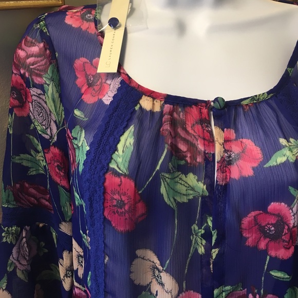 SOLD LC Lauren Conrad  XS S Blue Floral Blouse - Picture 3 of 5