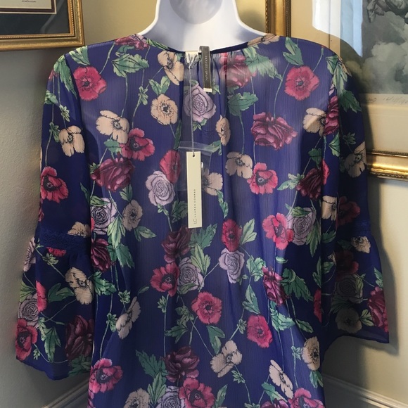 SOLD LC Lauren Conrad  XS S Blue Floral Blouse - Picture 4 of 5