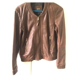 Chocolate brown Mango short leather jacket