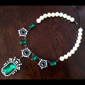 Anthropologie Emerald & Pearl Statement Necklace