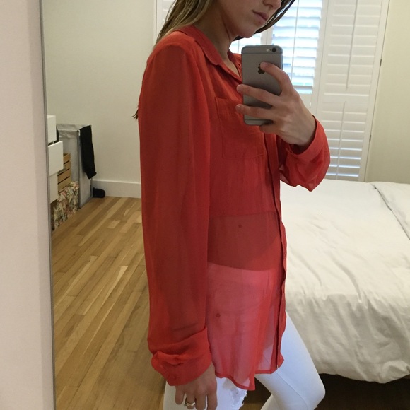 Free people red semi sheer shirt