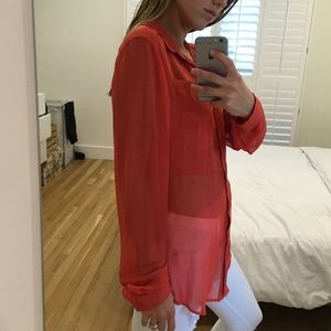 Free people red semi sheer shirt