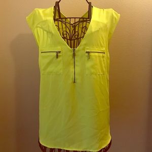 💟Neon dressy chiffon dual zipper pocket blouse