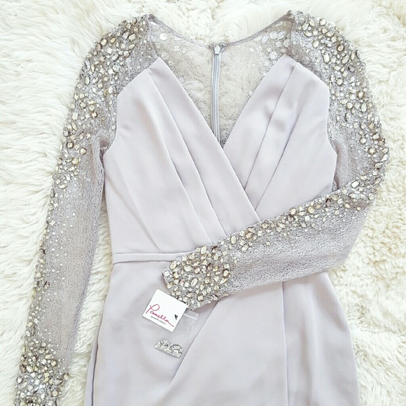 {Pamella Roland} Beaded Sleeve Wrap Column Gown - Picture 5 of 8