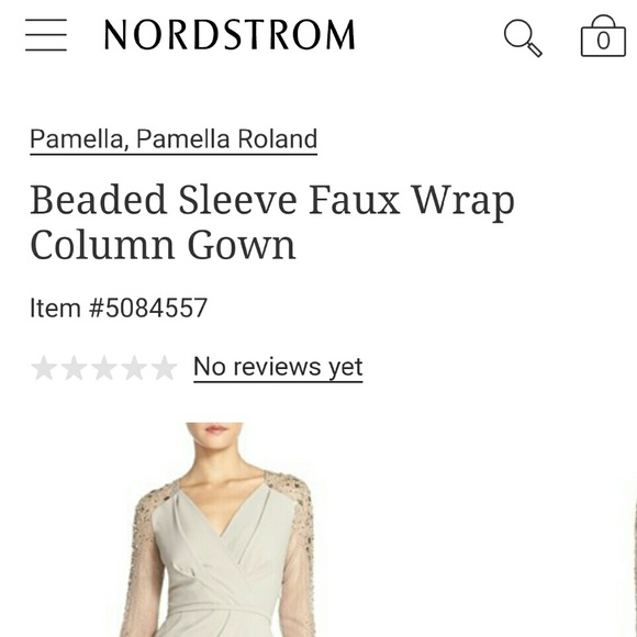 {Pamella Roland} Beaded Sleeve Wrap Column Gown - Picture 7 of 8
