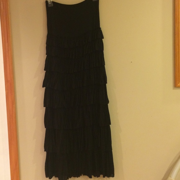 Long Black Ruffle Skirt