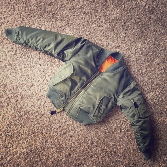 Kids' army green bomber jacket