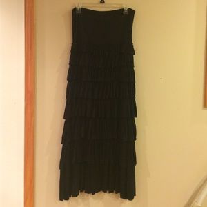 Long Black Ruffle Skirt