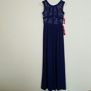 Elegant Royal blue and nude color dress