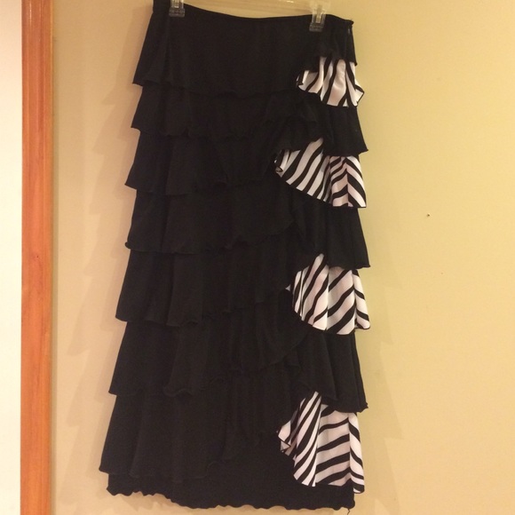 Black and Zebra Print Ruffle Skirt