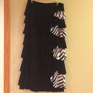 Black and Zebra Print Ruffle Skirt