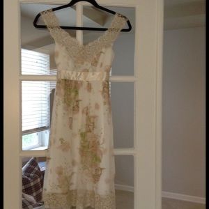 Off the shoulder silk and lace dress