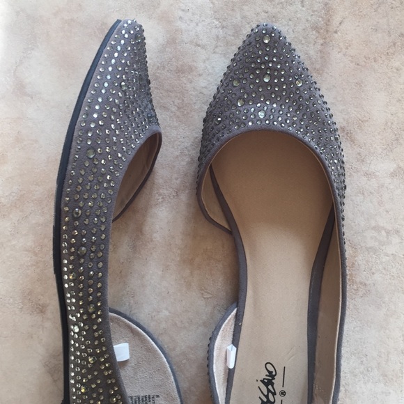 Gray Faux Suede Crystal Studded Flats