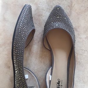Gray Faux Suede Crystal Studded Flats