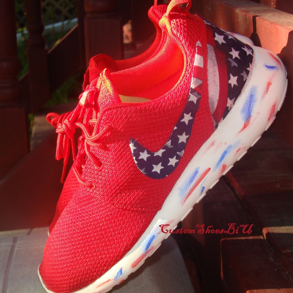Custom Red Nike Roshe American Flag Marble Sole