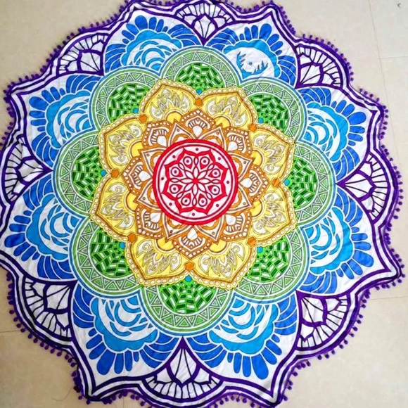 Rainbow Mandala Tapestry Blanket Throw Cute Yoga