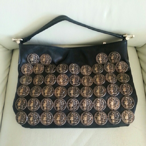 Black purce faux leather bag w/coins decor - Picture 1 of 4