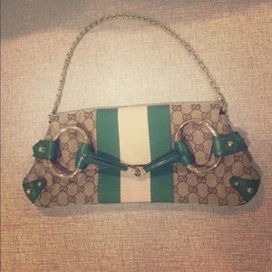 Gucci Horsebit icon  w green leather trim