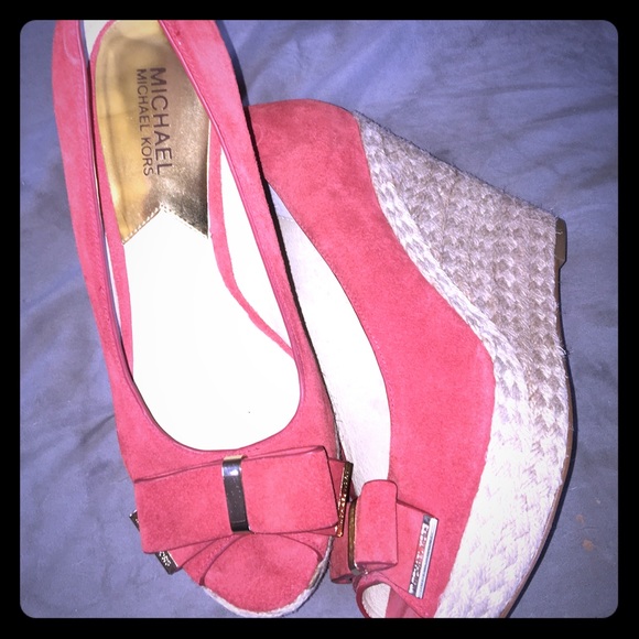 Michael Kors Burnt Orange Suede Bow Wedge Sandal