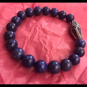 Lapis Mala Bracelet w/ a Tibetan Bead