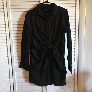 Black collard shirt dress with front tie