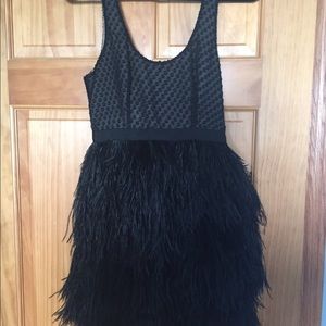 Beautiful dress with feathered skirt.