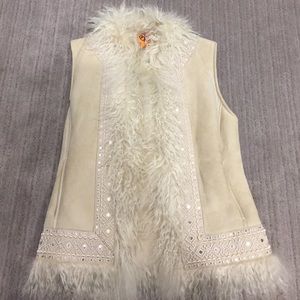 Tory Burch Mongolian shearling embellished vest
