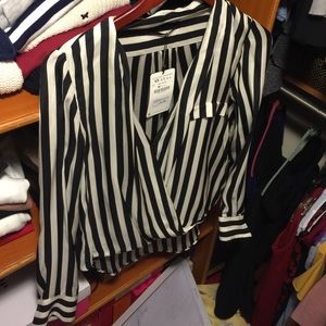 Black and white silky blouse