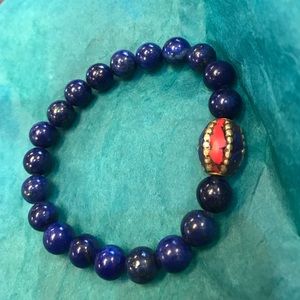 Lapis Mala Bracelet with Tibetan Bead