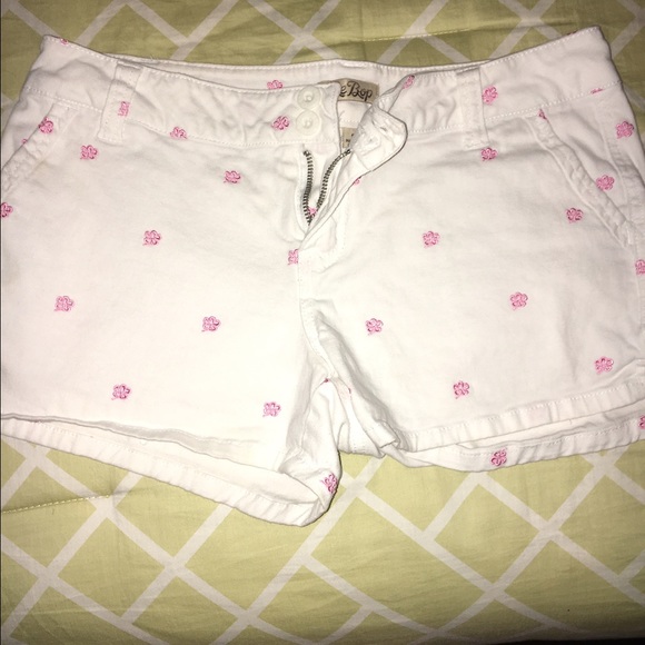 White shorts with pink pattern