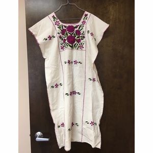 Mexican embroidered linen dress