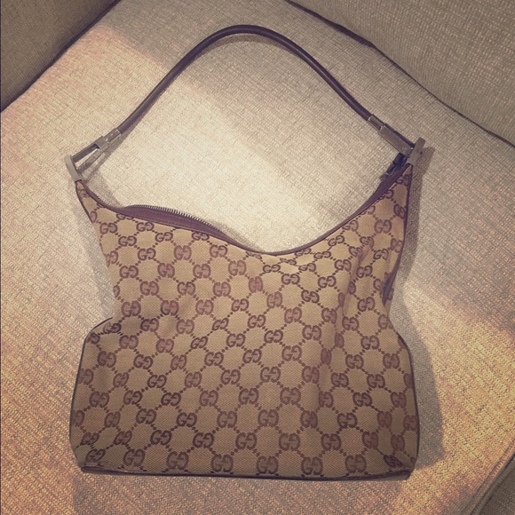 Gucci GG Canvas shoulder bag w leather trim