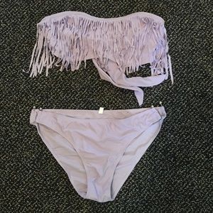 Lavender purple bandeau bikini with fringe