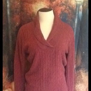 100% acrylic burgandy, cable knit sweater.