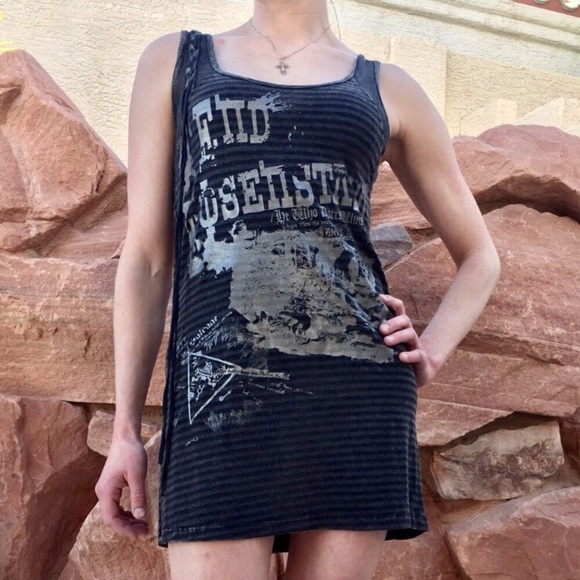 Savage Gray Striped Mini Dress/Long Top - Picture 2 of 4