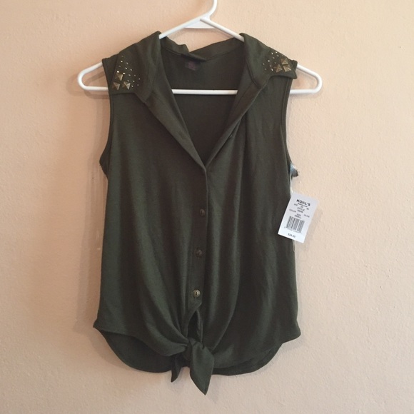 NWT Olive Green Blouse with Gold Studs