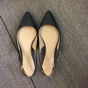 Black open back leather flats