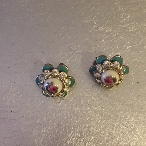 Floral, pearl and rhinestone studs