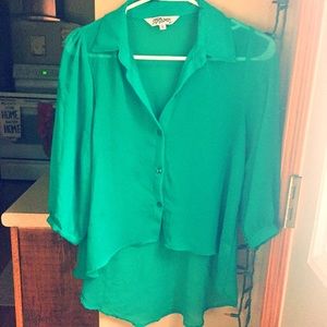 Teal Button Down High-Low Blouse