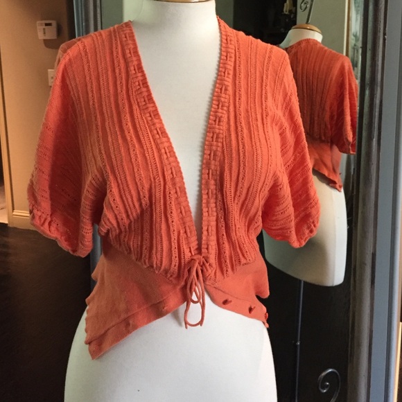 Anthropologie orange crop sweater with front tie